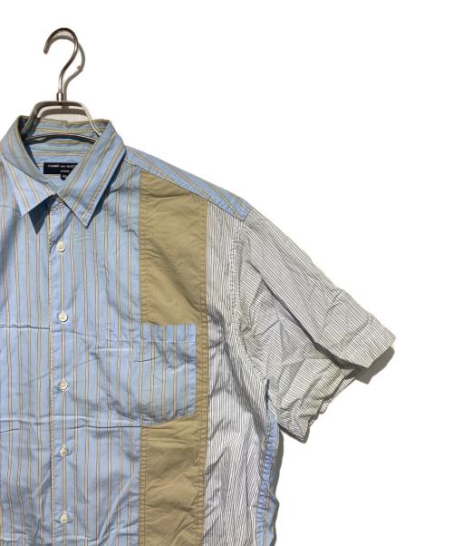 COMME des GARCONS HOMME（コムデギャルソン オム）COMME des GARCONS HOMME (コムデギャルソン オム) カモ柄切替半袖ストライプシャツ ブルー サイズ:XSの古着・服飾アイテム