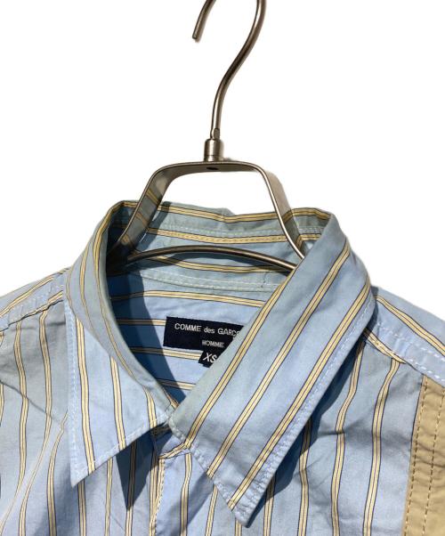 COMME des GARCONS HOMME（コムデギャルソン オム）COMME des GARCONS HOMME (コムデギャルソン オム) カモ柄切替半袖ストライプシャツ ブルー サイズ:XSの古着・服飾アイテム