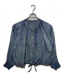 boutique ordinary（ブティークオーディナリー）の古着「デニムギャザーシャツ ブラウス」｜ブルー