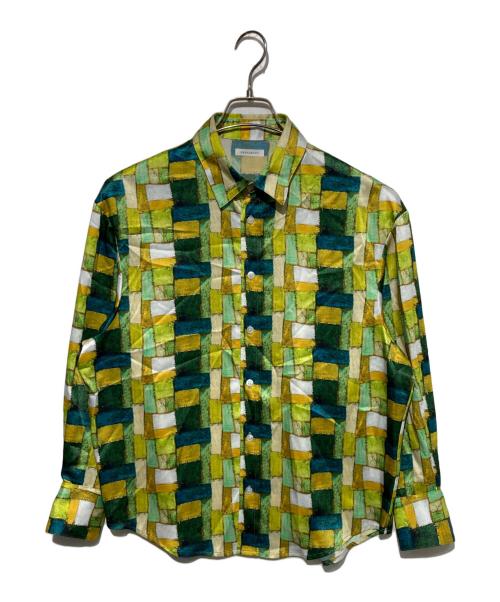 HERALBONY（ヘラルボニー）HERALBONY (ヘラルボニー) サテンシャツブラウス「緑の風景」 グリーン サイズ:Fの古着・服飾アイテム