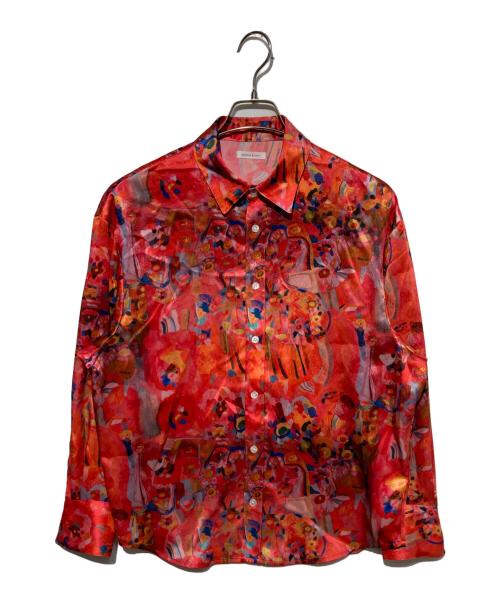 HERALBONY（ヘラルボニー）HERALBONY (ヘラルボニー) サテンシャツブラウス「りんごのブーケ」 レッド サイズ:Fの古着・服飾アイテム