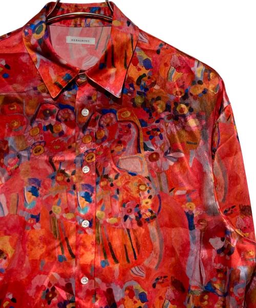 HERALBONY（ヘラルボニー）HERALBONY (ヘラルボニー) サテンシャツブラウス「りんごのブーケ」 レッド サイズ:Fの古着・服飾アイテム