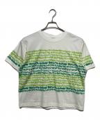 HERALBONYヘラルボニー）の古着「アートボーダーTシャツ「green brush-mm2025」」｜ホワイト