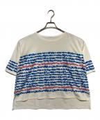 HERALBONYヘラルボニー）の古着「アートボーダーTシャツ「blue brush-mm2025」」｜ホワイト