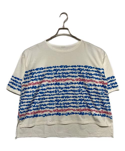 HERALBONY（ヘラルボニー）HERALBONY (ヘラルボニー) アートボーダーTシャツ「blue brush-mm2025」 ホワイト サイズ:Fの古着・服飾アイテム