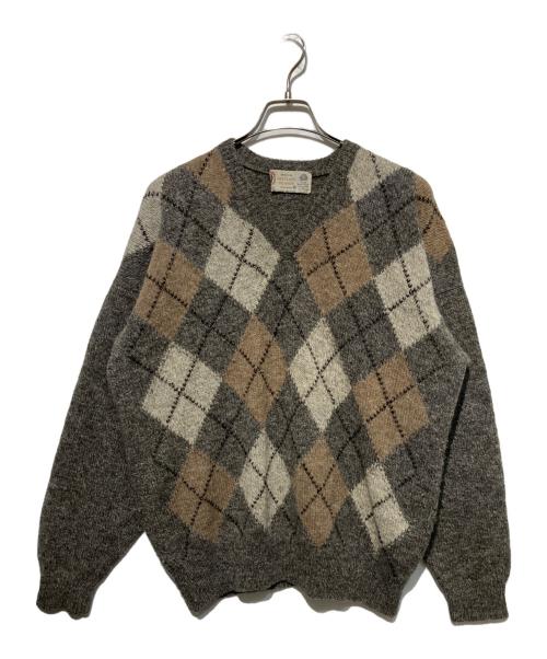 SHETLAND ISLANDS（シェットランドアイランド）SHETLAND ISLANDS (シェットランドアイランド) 80s アーガイル柄Vネックニット グレー サイズ:Mの古着・服飾アイテム