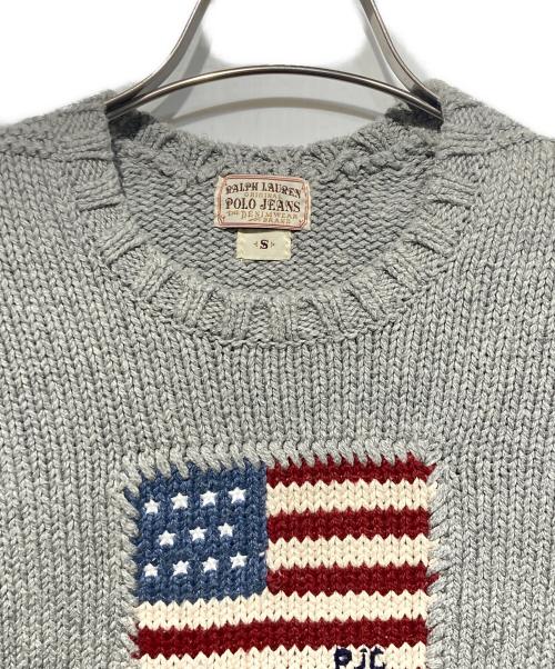 POLO JEANS CO.（ポロジーンズカンパニー）POLO JEANS CO. (ポロジーンズカンパニー) 星条旗 コットンニット グレー サイズ:Sの古着・服飾アイテム