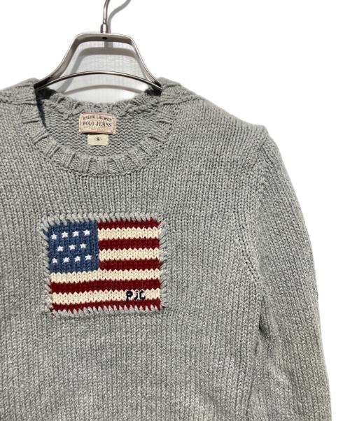 POLO JEANS CO.（ポロジーンズカンパニー）POLO JEANS CO. (ポロジーンズカンパニー) 星条旗 コットンニット グレー サイズ:Sの古着・服飾アイテム