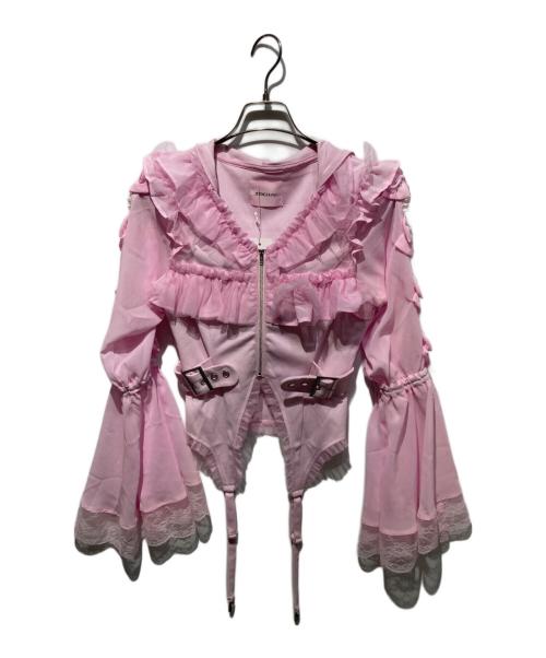 AVENCHUMU（アバンチュウム）AVENCHUMU (アバンチュウム) Flared sleeve ribbon and frill zip tops ピンク サイズ:FREEの古着・服飾アイテム