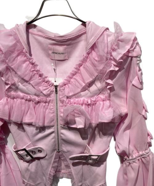 AVENCHUMU（アバンチュウム）AVENCHUMU (アバンチュウム) Flared sleeve ribbon and frill zip tops ピンク サイズ:FREEの古着・服飾アイテム