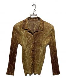 PLEATS PLEASE（プリーツプリーズ）の古着「転写プリントプリーツシャツ」｜ブラウン