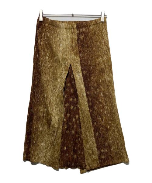 PLEATS PLEASE（プリーツプリーズ）PLEATS PLEASE (プリーツプリーズ) 転写プリントプリーツスカート ブラウン サイズ:4の古着・服飾アイテム