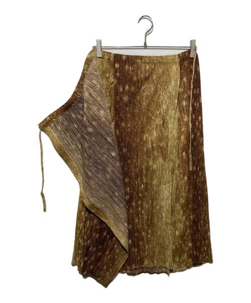 PLEATS PLEASE（プリーツプリーズ）PLEATS PLEASE (プリーツプリーズ) 転写プリントプリーツスカート ブラウン サイズ:4の古着・服飾アイテム