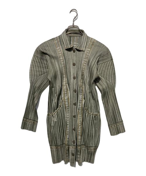 PLEATS PLEASE（プリーツプリーズ）PLEATS PLEASE (プリーツプリーズ) 転写プリーツジャケット オリーブ サイズ:2の古着・服飾アイテム