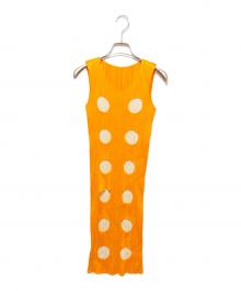 PLEATS PLEASE（プリーツプリーズ）の古着「ドットカットワーク プリーツドレス」｜オレンジ