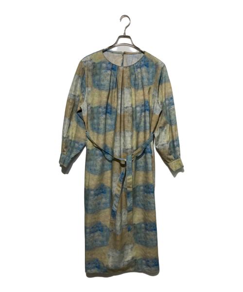 HERALBONY（ヘラルボニー）HERALBONY (ヘラルボニー) クルーネックワンピース「#1225」 ベージュ×ブルー サイズ:Fの古着・服飾アイテム