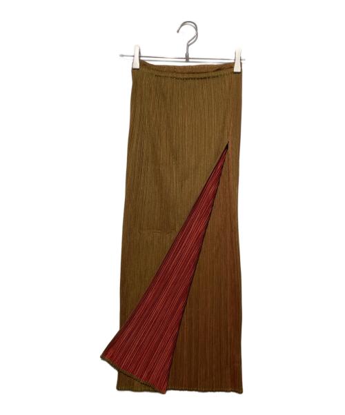 PLEATS PLEASE（プリーツプリーズ）PLEATS PLEASE (プリーツプリーズ) グラデーション プリーツラップスカート ブラウン サイズ:1の古着・服飾アイテム