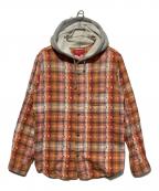 SUPREMEシュプリーム）の古着「18AW Hooded Jacquard Flannel Shirt」｜オレンジ×グレー