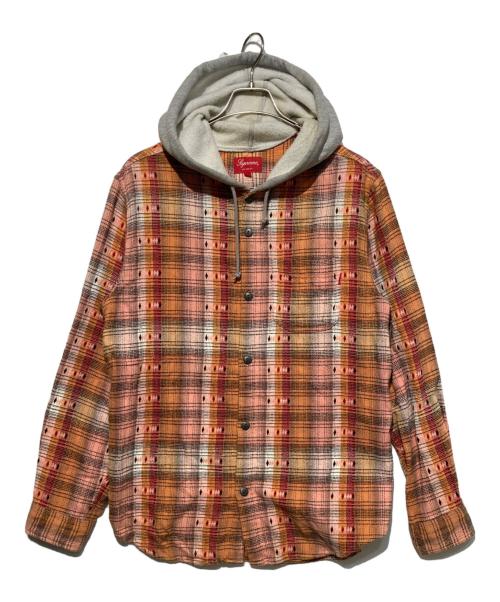 SUPREME（シュプリーム）SUPREME (シュプリーム) 18AW Hooded Jacquard Flannel Shirt オレンジ×グレー サイズ:Mの古着・服飾アイテム