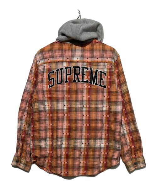 SUPREME（シュプリーム）SUPREME (シュプリーム) 18AW Hooded Jacquard Flannel Shirt オレンジ×グレー サイズ:Mの古着・服飾アイテム