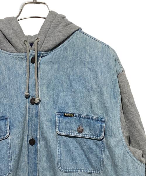 SUPREME（シュプリーム）Supreme (シュプリーム) 22AW Fleece Hooded Denim Shirt ブルー×グレー サイズ:XLの古着・服飾アイテム