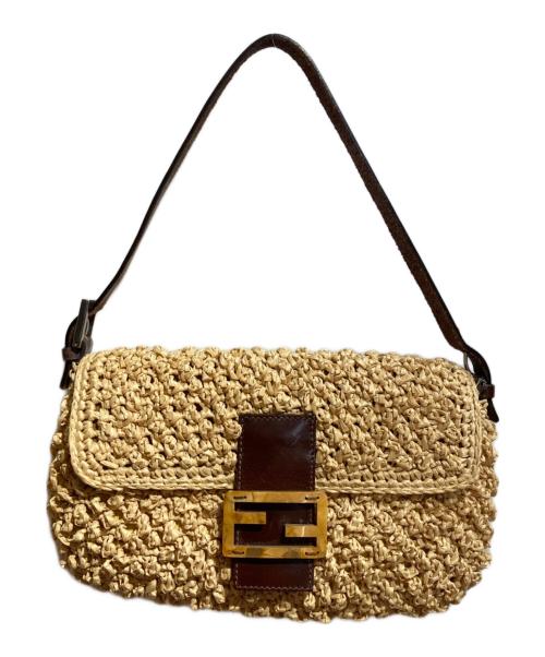 FENDI（フェンディ）FENDI (フェンディ) ストロー マンマバケットバッグ ベージュ×ブラウンの古着・服飾アイテム