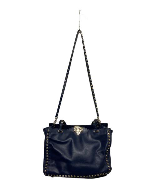 VALENTINO（ヴァレンティノ）VALENTINO (ヴァレンティノ) 2WAY ロックスタッズトートバッグ ネイビーの古着・服飾アイテム
