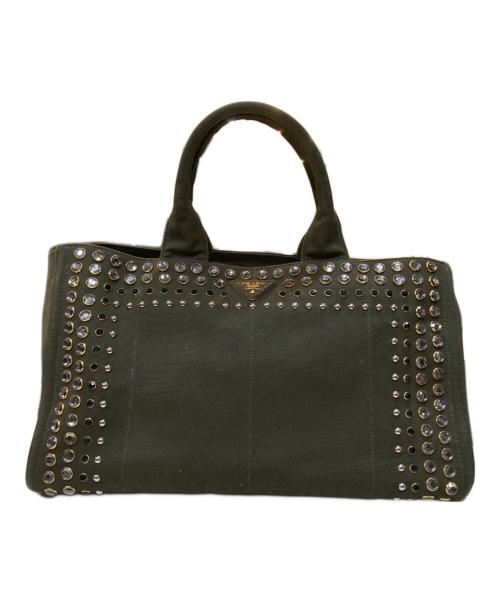 PRADA（プラダ）PRADA (プラダ) カナパ スタッズトートバッグ カーキの古着・服飾アイテム