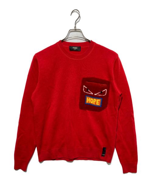 FENDI（フェンディ）FENDI (フェンディ) バッグバグズ モンスター ワッペンニット レッド サイズ:46の古着・服飾アイテム