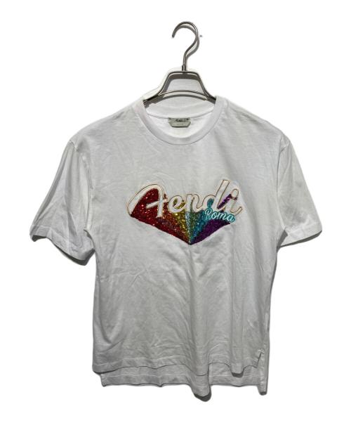 FENDI（フェンディ）FENDI (フェンディ) スパンコールロゴTシャツ ホワイト サイズ:Sの古着・服飾アイテム