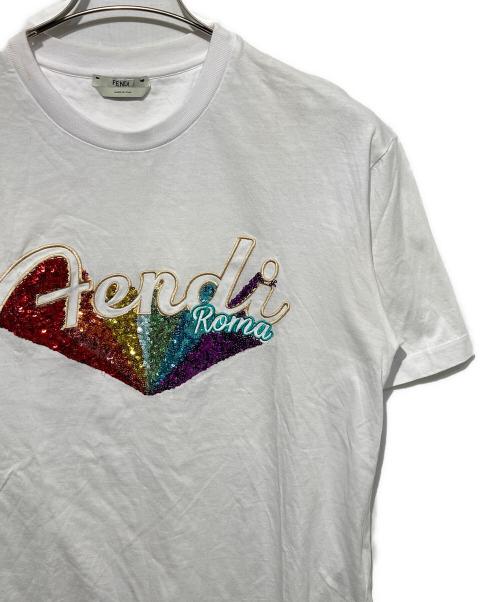 FENDI（フェンディ）FENDI (フェンディ) スパンコールロゴTシャツ ホワイト サイズ:Sの古着・服飾アイテム