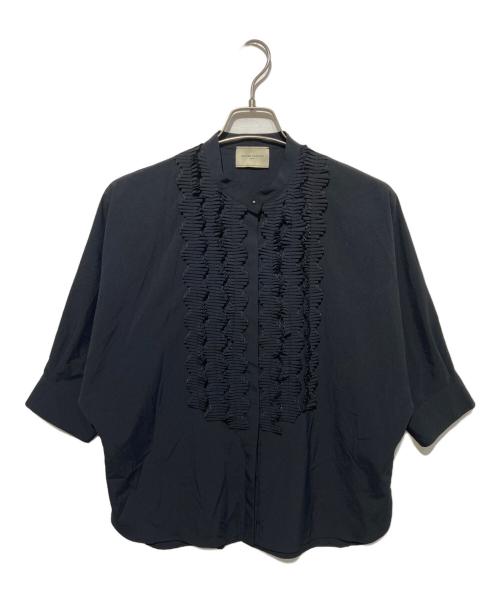 UNITED ARROWS TOKYO（ユナイテッドアローズトウキョウ）UNITED ARROWS TOKYO (ユナイテッドアローズトウキョウ) タック フリルVネック ハーフスリーブ ブラウス ネイビー サイズ:不明の古着・服飾アイテム