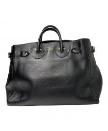 YOUNG & OLSEN The DRYGOODS STORE（ヤングアンドオルセン ザ ドライグッズストア）の古着「EMBOSSED LEATHER BELTED TOTE M」｜ブラック