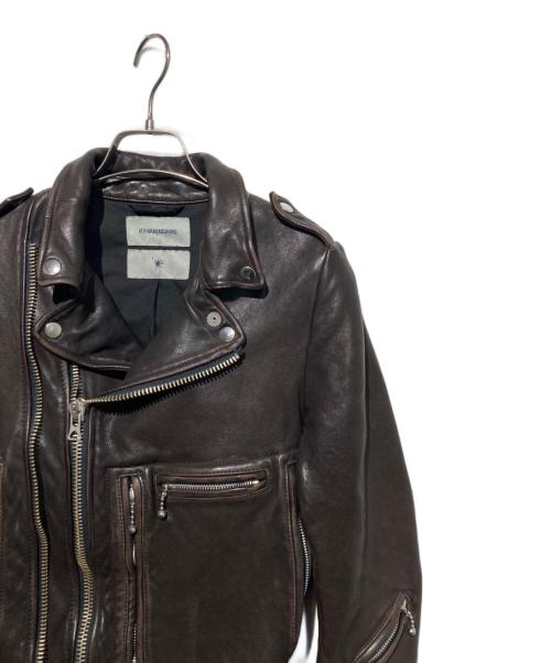 MIHARA YASUHIRO（ミハラヤスヒロ）MIHARA YASUHIRO (ミハラヤスヒロ) ベルテッドライダースジャケット ブラウン サイズ:36の古着・服飾アイテム