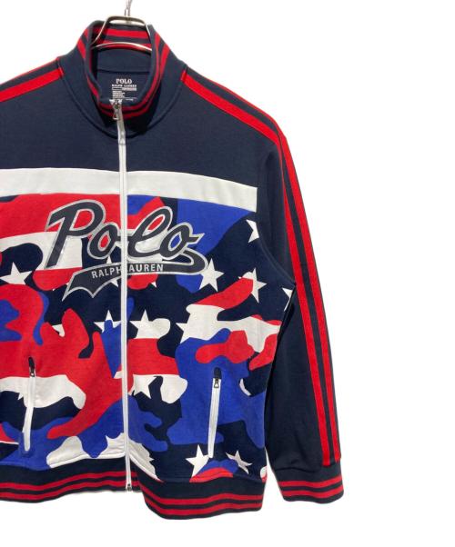 POLO RALPH LAUREN（ポロ・ラルフローレン）POLO RALPH LAUREN (ポロ・ラルフローレン) フロントロゴスウェットトラックジャケット ホワイト×ネイビー サイズ:XXLの古着・服飾アイテム