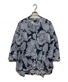 GIORGIO ARMANI（ジョルジョアルマーニ）の古着「フラワープリントノーカラーチュニックブラウス」｜ネイビー