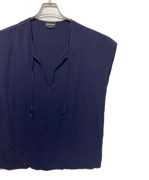 GIORGIO ARMANI（ジョルジョアルマーニ）GIORGIO ARMANI (ジョルジョアルマーニ) シルクジョーゼット ブラウス ネイビー サイズ:46の古着・服飾アイテム