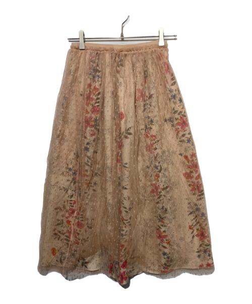 RED VALENTINO（レッドヴァレンティノ）RED VALENTINO (レッドヴァレンティノ) フラワープリントチュールスカート ベージュ サイズ:36の古着・服飾アイテム