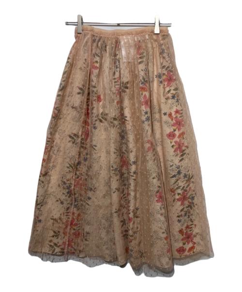 RED VALENTINO（レッドヴァレンティノ）RED VALENTINO (レッドヴァレンティノ) フラワープリントチュールスカート ベージュ サイズ:36の古着・服飾アイテム