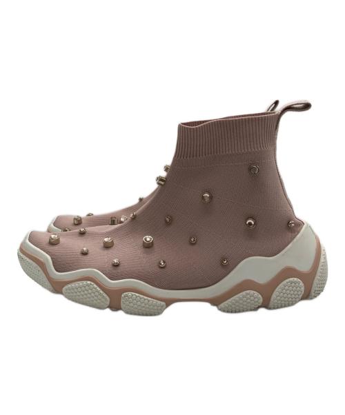 RED VALENTINO（レッドヴァレンティノ）RED VALENTINO (レッドヴァレンティノ) スタッズ装飾ストレッチニット スニーカー ピンク サイズ:38の古着・服飾アイテム
