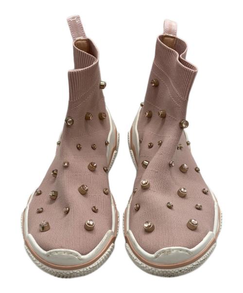 RED VALENTINO（レッドヴァレンティノ）RED VALENTINO (レッドヴァレンティノ) スタッズ装飾ストレッチニット スニーカー ピンク サイズ:38の古着・服飾アイテム