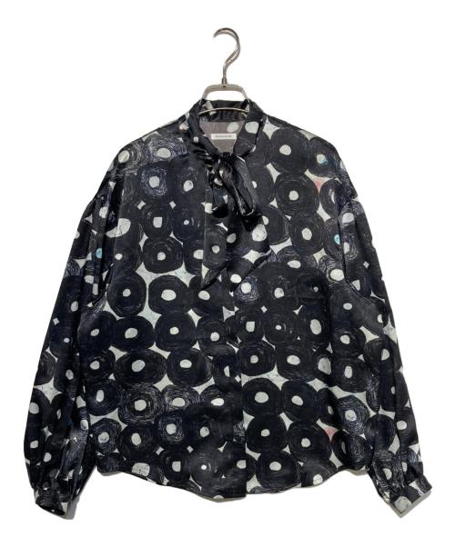 HERALBONY（ヘラルボニー）HERALBONY (ヘラルボニー) ボウタイブラウス【旧型】「(無題)(丸)」 グレー×ブラック サイズ:Fの古着・服飾アイテム