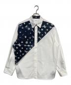 HERALBONYヘラルボニー）の古着「デザインシャツ（ショルダー切替）ホワイト「（無題）（丸）」」｜ホワイト×ネイビー