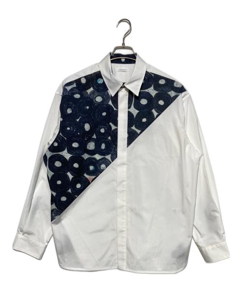 HERALBONY（ヘラルボニー）HERALBONY (ヘラルボニー) デザインシャツ（ショルダー切替）ホワイト「（無題）（丸）」 ホワイト×ネイビー サイズ:Fの古着・服飾アイテム