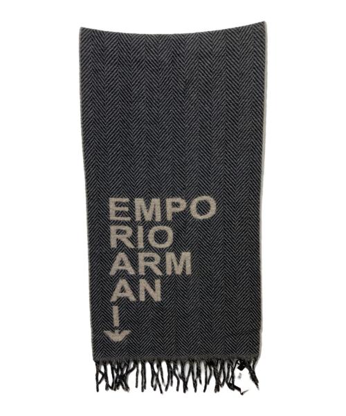 EMPORIO ARMANI（エンポリオ アルマーニ）EMPORIO ARMANI (エンポリオアルマーニ) 大判 ヘリンボーン マフラー ブラックの古着・服飾アイテム