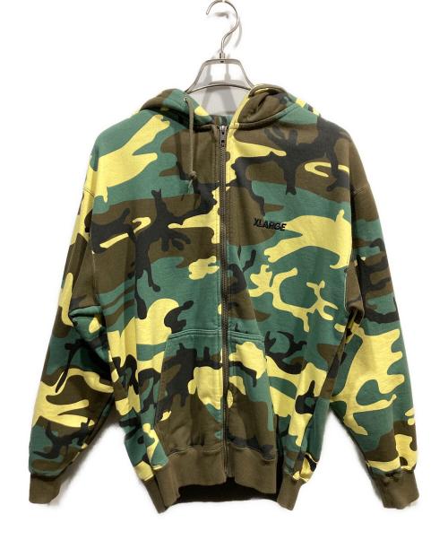 X-LARGE（エクストララージ）X-LARGE (エクストララージ) CAMO ZIP UP HOODED SWT オリーブ サイズ:Mの古着・服飾アイテム