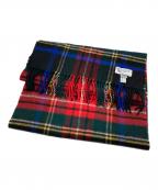 JOHNSTONS OF ELGINジョンストンズオブエルガン）の古着「カシミヤチェックストール」｜ブラック×レッド