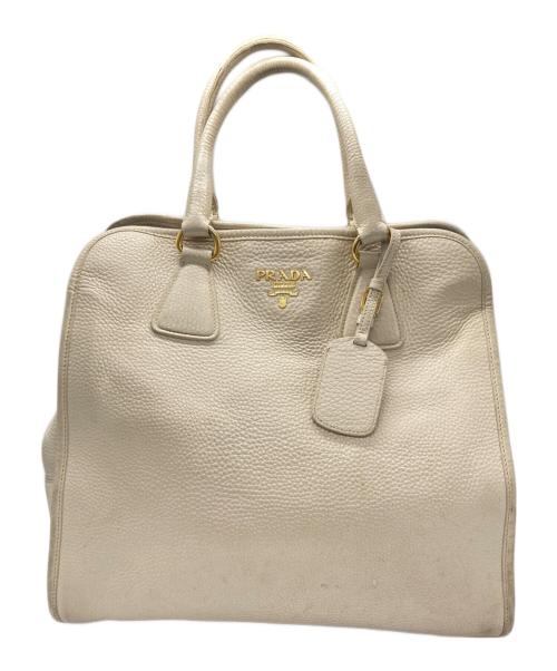 PRADA（プラダ）PRADA (プラダ) レザートートバッグ アイボリーの古着・服飾アイテム
