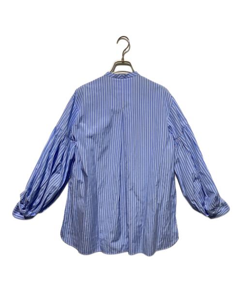 MARILYN MOON（マリリンムーン）MARILYN MOON (マリリンムーン) タックフリルストライプブラウス ブルー サイズ:　の古着・服飾アイテム