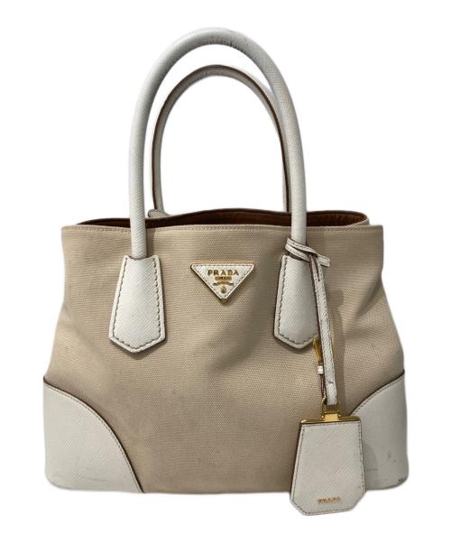 PRADA（プラダ）PRADA (プラダ) サフィアーノキャンバスハンドバッグ ベージュの古着・服飾アイテム